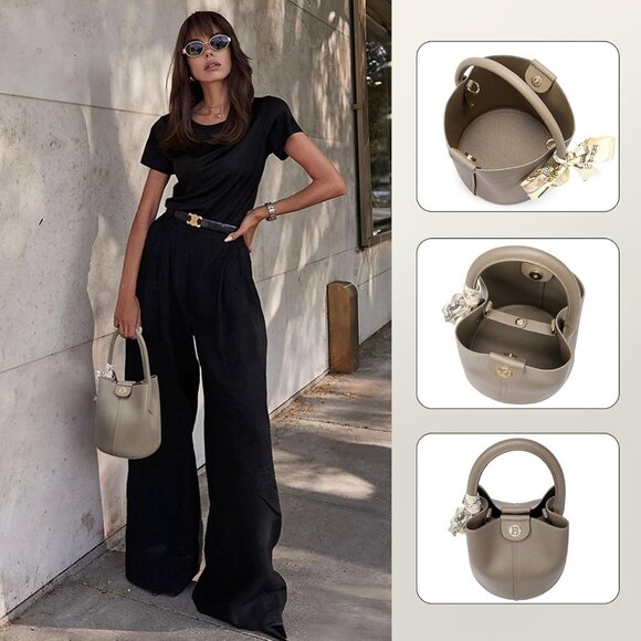 Vegan Leather Crossbody Bags for Women Bucket Handbag - Picture 2 of 7